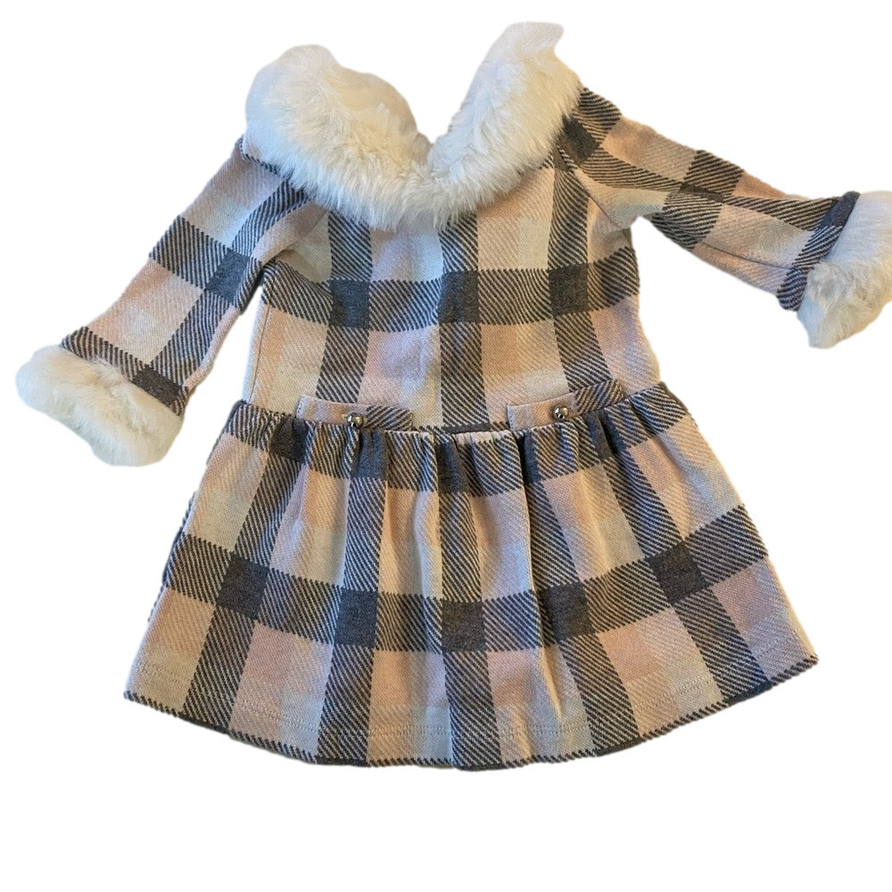 Janie and Jack Girls 🎀Dress 6-12 Months Faux Fur White Collar Holiday Winter🎀